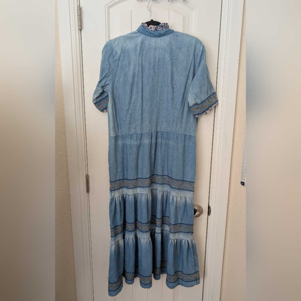 Lapis Blue Denim‎ Tiered Embroidered Maxi Dress M - Picture 13 of 15